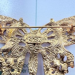 Vintage 1928 Brand Rhinestone Butterfly Brooch Gold Tone Pin