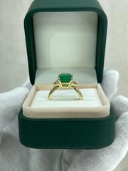 3.90 Ct Natural Emerald Art Deco Vintage Engagement Ring 14K Yellow Gold Over