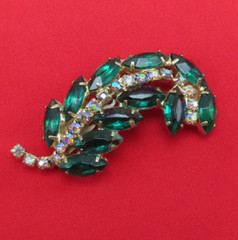 Juliana Rhinestone Brooch Vintage Pin AB Green Clear Faceted Crystal 2.5 in 38f