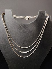 Vintage Three Strand 14.5″ Silver Tone Necklace Statement H Box Chain Unique