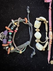 Vintage to now lot of 4 stone wood leather cloth beaded bracelets