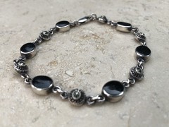 🫧✨Authentic VINTAGE 925 STERLING SILVER MARCASITE Black ONYX Station Bracelet🫧