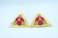 Remy Dis Paris Designer Earrings Egyptian Revival Triangle Red Clip-on FREE Ship