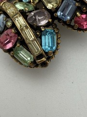 Hollycraft 3” Signed Pastel Rhinestone Leaf Brooch Vintage Pin