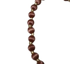 Vintage Silk Thread Wrapped Bead Necklace Brown And Gold Tone Estate Jewelry 26″