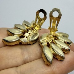 Vtg Art Deco Marquise Rhinestone Statement Orange Brown Climber Earrings Clip-on
