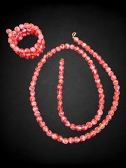 Vintage Red Pink Givre Czech Glass Bead Necklace Wrap Coil Bracelet Set 31.5”