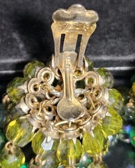 Vintage Vogue Signed Dangle Earrings Green Yellow Beaded Cluster Gold Tone 40mm