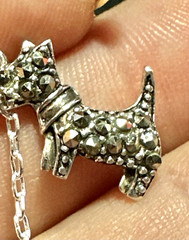 Vintage Sterling Silver Marcasite Scottie Dog Pendant Necklace, 18.5″, Dainty