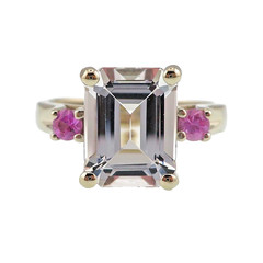 Classic 14k Solid White Gold Natural Sky-Blue Topaz and Pink Sapphire Ring 4.25