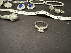 Vintage Silver Tone Rhinestone Bling Lot 15pc Y2K Microphone Necklace Ring 8.5