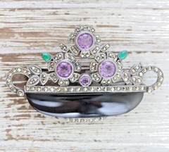 VINTAGE FLOWER BASKET ONYX AMETHYST MARCASITE STERLING SILVER BROOCH 925 DECO