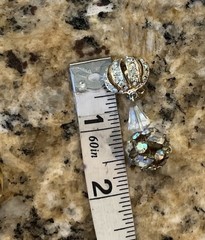 Vintage Aurora Borealis Crown Cage Ball Drop Gold Chandelier Clip On Earrings