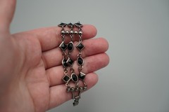 Vintage Geometric Black/Silver Tone Set-Enamel Earrings-Glass Onyx Bracelet