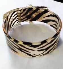 RARE French Lacquer Tiger Acrylic Lucite Resin Vintage Buckle Bangle Bracelet