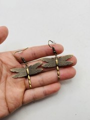Vintage Style Antiqued Bronze Tone Art Nouveau Dragonfly Elegant Hook Earrings