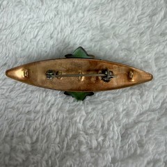 Vintage Copper Verdigris Brooch Purple Teal Crystal Floral Filigree Pin 2.5″