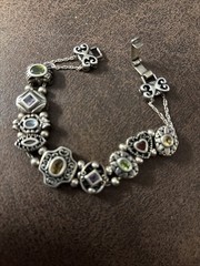 Vintage Slide Charm Bracelet Gold tone Lovely detailed charms/varied Stones