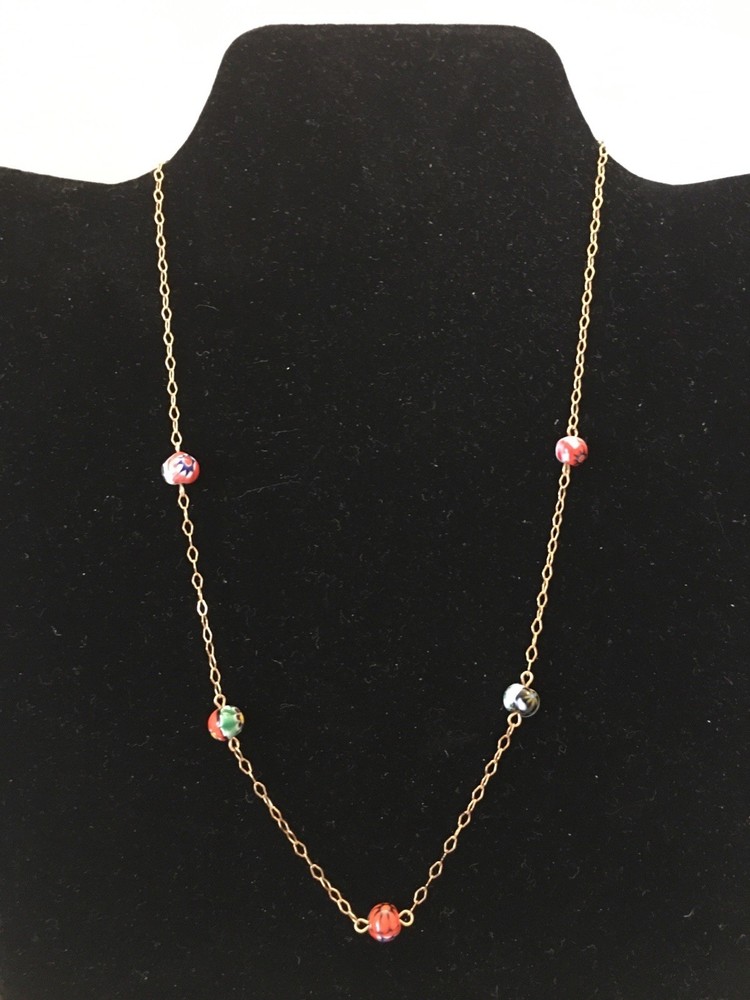 Vintage Millefiori Necklace Marked Gold Filled 12K 1/20 Estate Piece