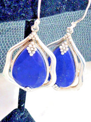 VINTAGE STERLING SILVER DROP DANGLE FACETED LAPIS LAZULI EARRINGS 2″