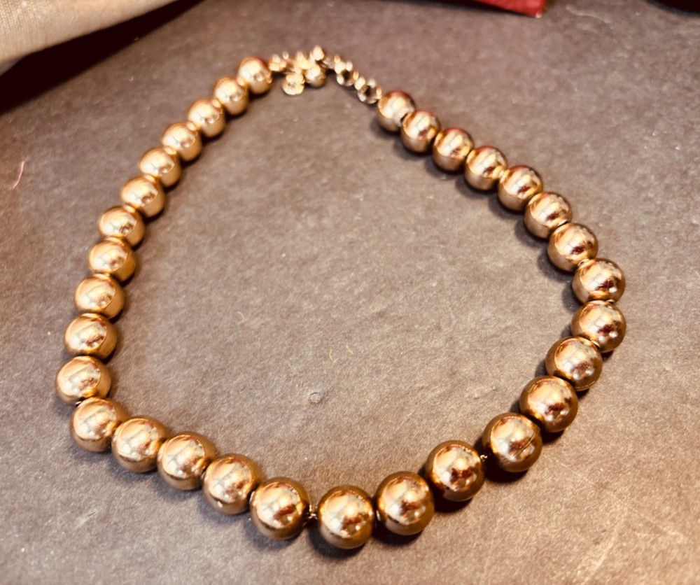 Vintage Gold Tone Metal Beads Strung on Chain Choker Necklace ~ 16″