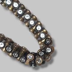 Two Tone Rhinestone Stretch Bracelet Gold Silver Tone Heavy Chunky Vintage