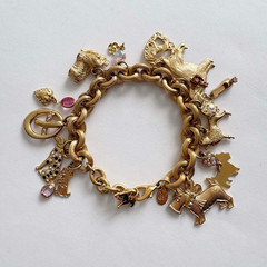 Vintage Kirk’s Folly Gold-Tone Dog Charm Bracelet with Rhinestones Retired READ