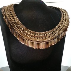 Rare Vintage Stella & Dot Egyptian Revival Necklace • Gold‑Tone Statement Bib