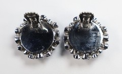 Vintage Rhinestone Earrings Domed Blue Baguette Round Stones Silver Tone Clip-on