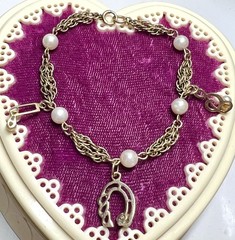 LOVELY Music Themed 14 Kt. Gold-Filled & Solid 14 Kt. Gold Pearl Charm Bracelet