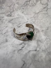 Vintage Estate Old Taxco Mexican Sterling Silver Malachite Signed Cuff Bracelet