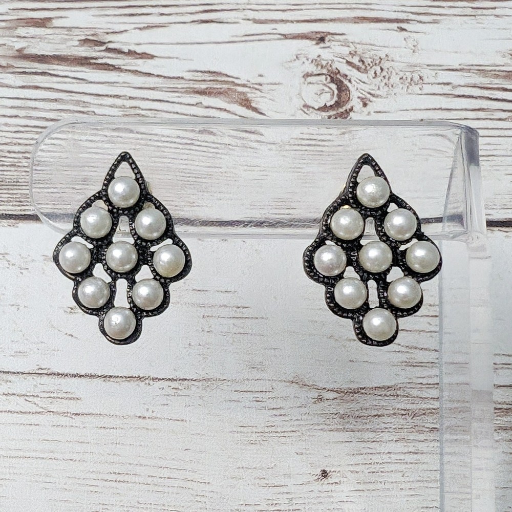 Vintage Earrings For Pierced Ears Unusual Design Faux Pearl