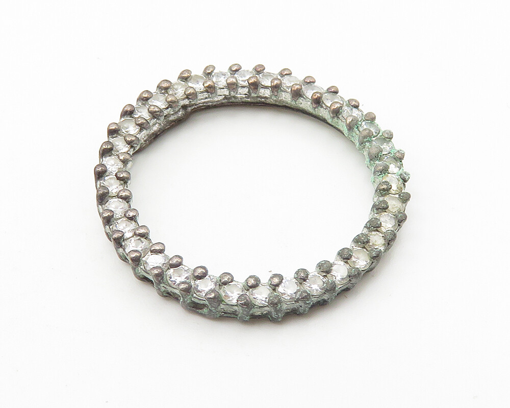 925 Sterling Silver Vintage White Topaz Open Circle Slide Pendant PT8269