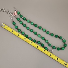Jade Beaded Necklace Bracelet Set Green Stone Stainless Steel JTV 20″