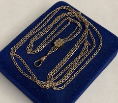 Seed Pearl Gold filled Fob Nouveau Slide Necklace Vtg 24-52” Gf victorian 7.6g