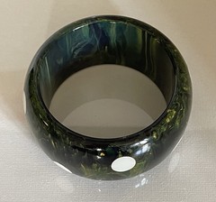 Vtg Spinach Green Marble Polka Dot Bakelite Wide Bangle Bracelet Tested 100grams