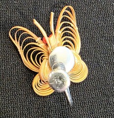 Vintage Quilled Butterfly Brooch with Matching Earrings Orange Red Gold Colors