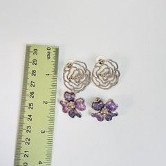 Vintage Y2K Flower Earring Set Purple Gold Floral Studs Whimsygoth Cottagecore