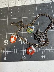 vintage charm bracelet enamel travel shields Swiss!
