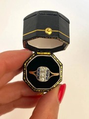 Art Deco Vintage Style Lab-Created Diamond Sapphire Engagement 14K Gold FN Ring