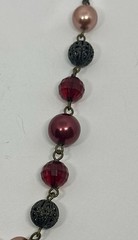 Cameo Pendant Necklace Burgundy Beads Faux Pearl Filigree 18″ Necklace