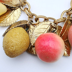 RARE! Napier Fruit Salad Charm Bracelet & Earrings, Peach, Nectarine, Pear Lemon