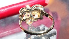 14k multi tone gold 1930’s size 6.5 bow ring 0.39ct treated ruby diamond 3.8gr