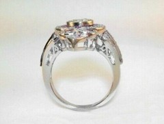 Art Deco Style 3.45Ct Lab Created Diamond & Sapphire Engagement 925 Silver Ring