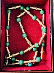 Vintage 1950s-1960s MCM Modernist Malacite And Copper And Brass Accent Choker