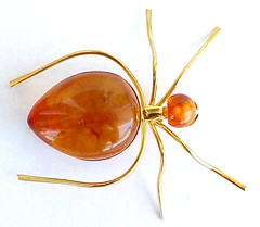 ✅BALTIC AMBER RUSSIA SOVIET INSECT SPIDER BROOCH 22k GOLD JEWELRY 老琥珀 PIN ORDER
