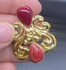 Vintage Gold Tone and Red Enamel Stud Earrings with Post Backs for Pierced Ears