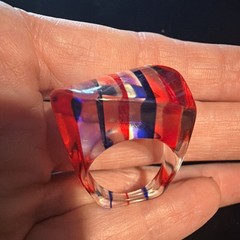 Vintage Acrylic Red Clear And Blue Ring Size 8