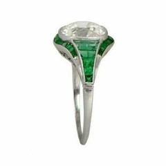 4.00CT Cushion Cut Lab-Created Diamond & Emerald Art Deco Engagement Ring Silver