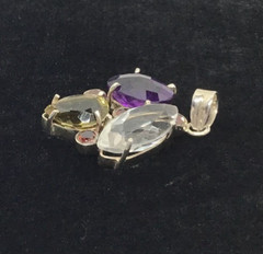 Sterling Silver Multicolor Precious Gemstone Vintage Pendant
